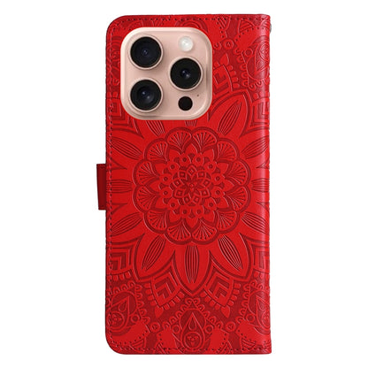 iPhone 16 Pro Sunflower Embossed Leather Wallet Phone Case with Kickstand and Card Holder