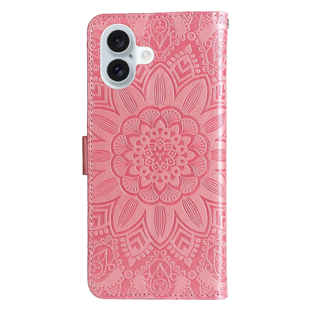 iPhone 16 Plus Sunflower Embossed Leather Wallet Phone Case with Kickstand and Card Holder