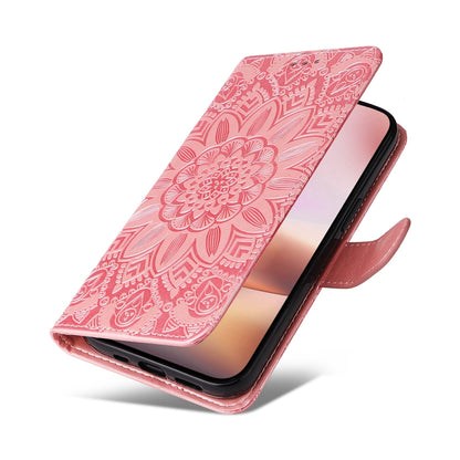 iPhone 16 Plus Sunflower Embossed Leather Wallet Phone Case with Kickstand and Card Holder