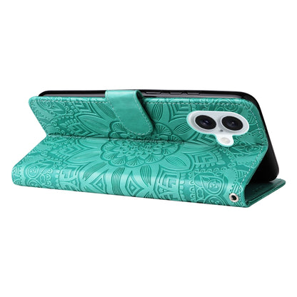 iPhone 16 Plus Sunflower Embossed Leather Wallet Phone Case with Kickstand and Card Holder