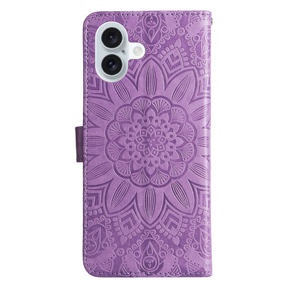 iPhone 16 Plus Sunflower Embossed Leather Wallet Phone Case with Kickstand and Card Holder