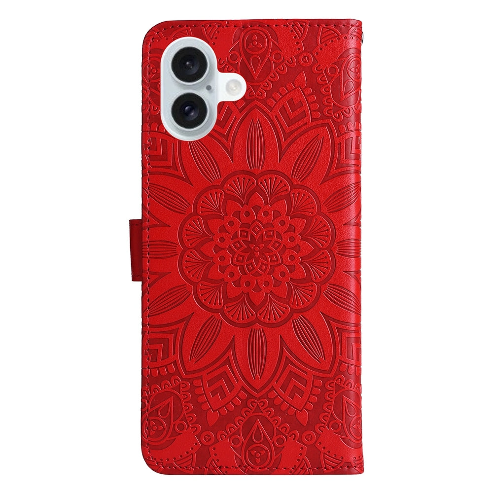 iPhone 16 Plus Sunflower Embossed Leather Wallet Phone Case with Kickstand and Card Holder