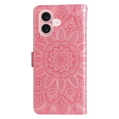 iPhone 16 Sunflower Embossed Leather Wallet Phone Case with Kickstand and Card Holder