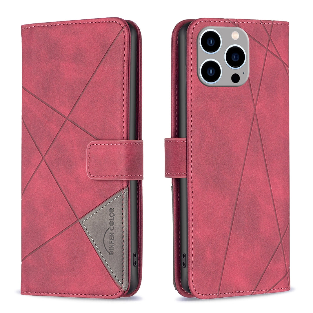 iPhone 15 Pro Max Rhombus Texture Leather Phone Case with Magnetic Buckle and Card Holder