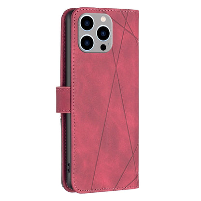 iPhone 15 Pro Max Rhombus Texture Leather Phone Case with Magnetic Buckle and Card Holder