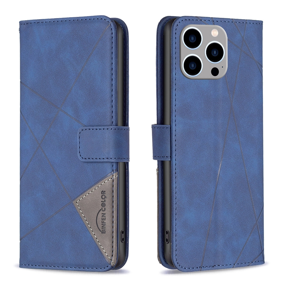 iPhone 15 Pro Max Rhombus Texture Leather Phone Case with Magnetic Buckle and Card Holder