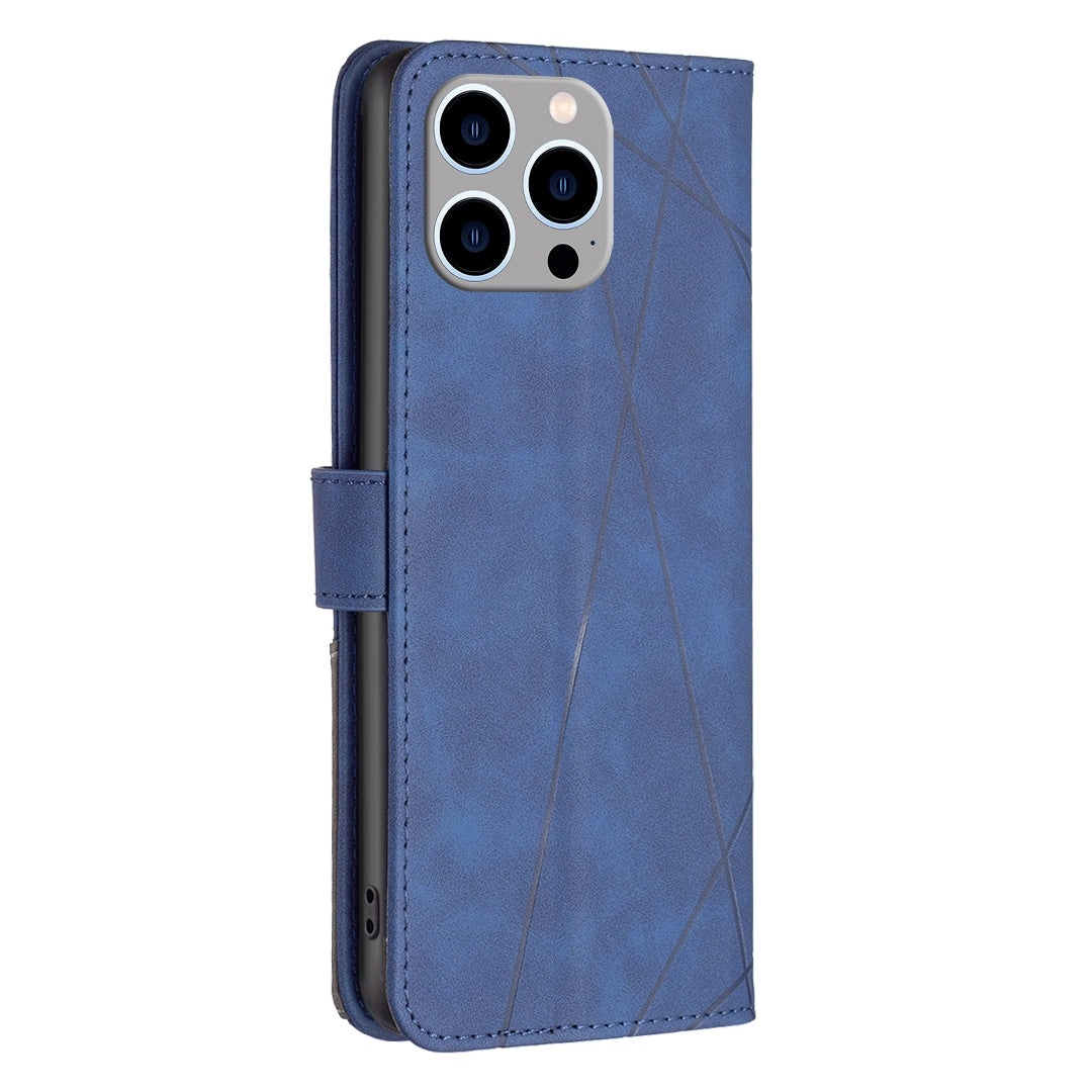 iPhone 15 Pro Max Rhombus Texture Leather Phone Case with Magnetic Buckle and Card Holder