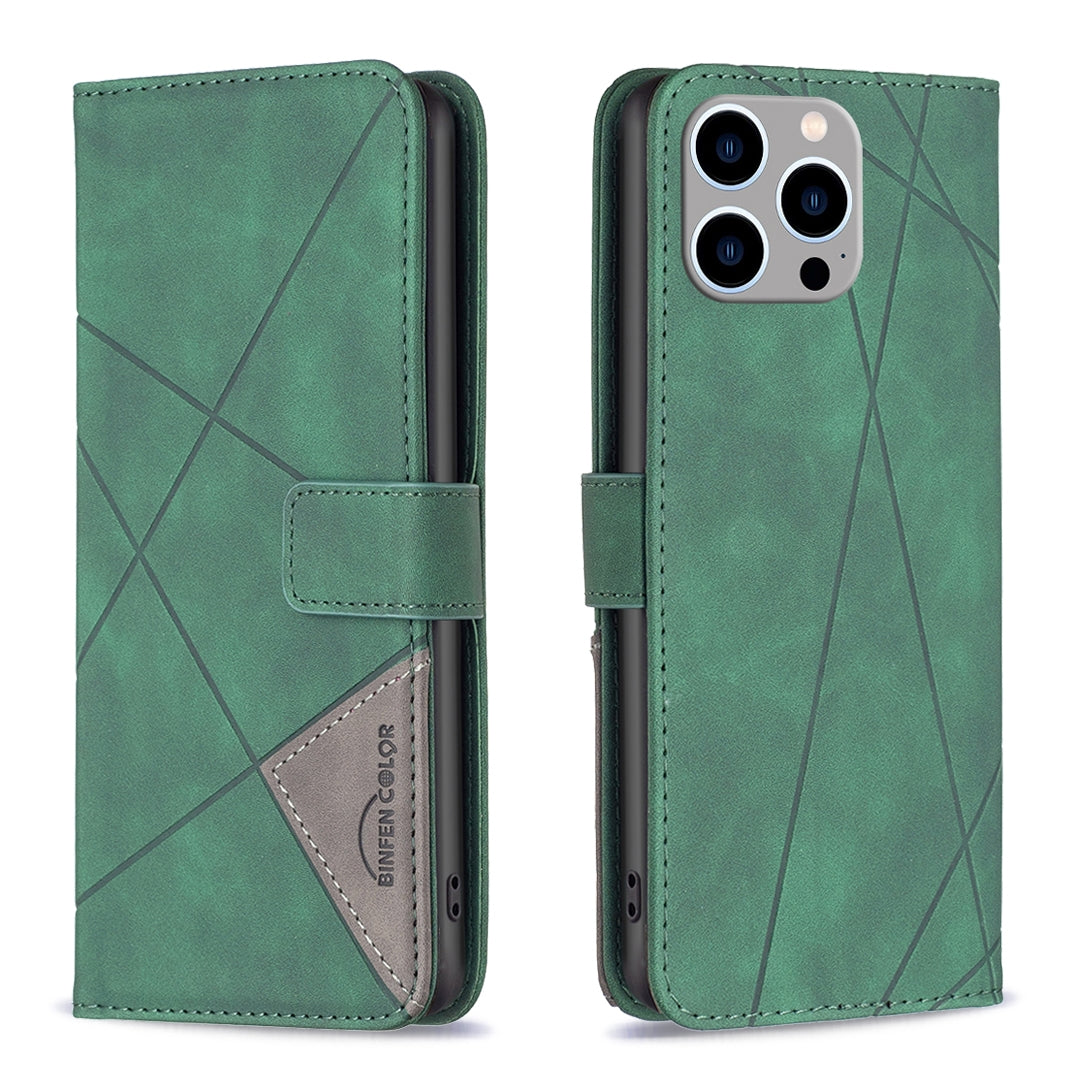 iPhone 15 Pro Max Rhombus Texture Leather Phone Case with Magnetic Buckle and Card Holder