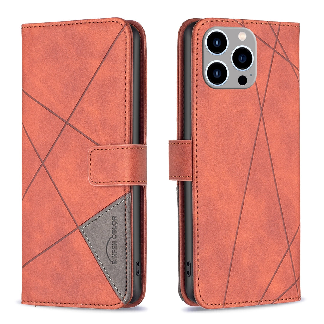 iPhone 15 Pro Max Rhombus Texture Leather Phone Case with Magnetic Buckle and Card Holder