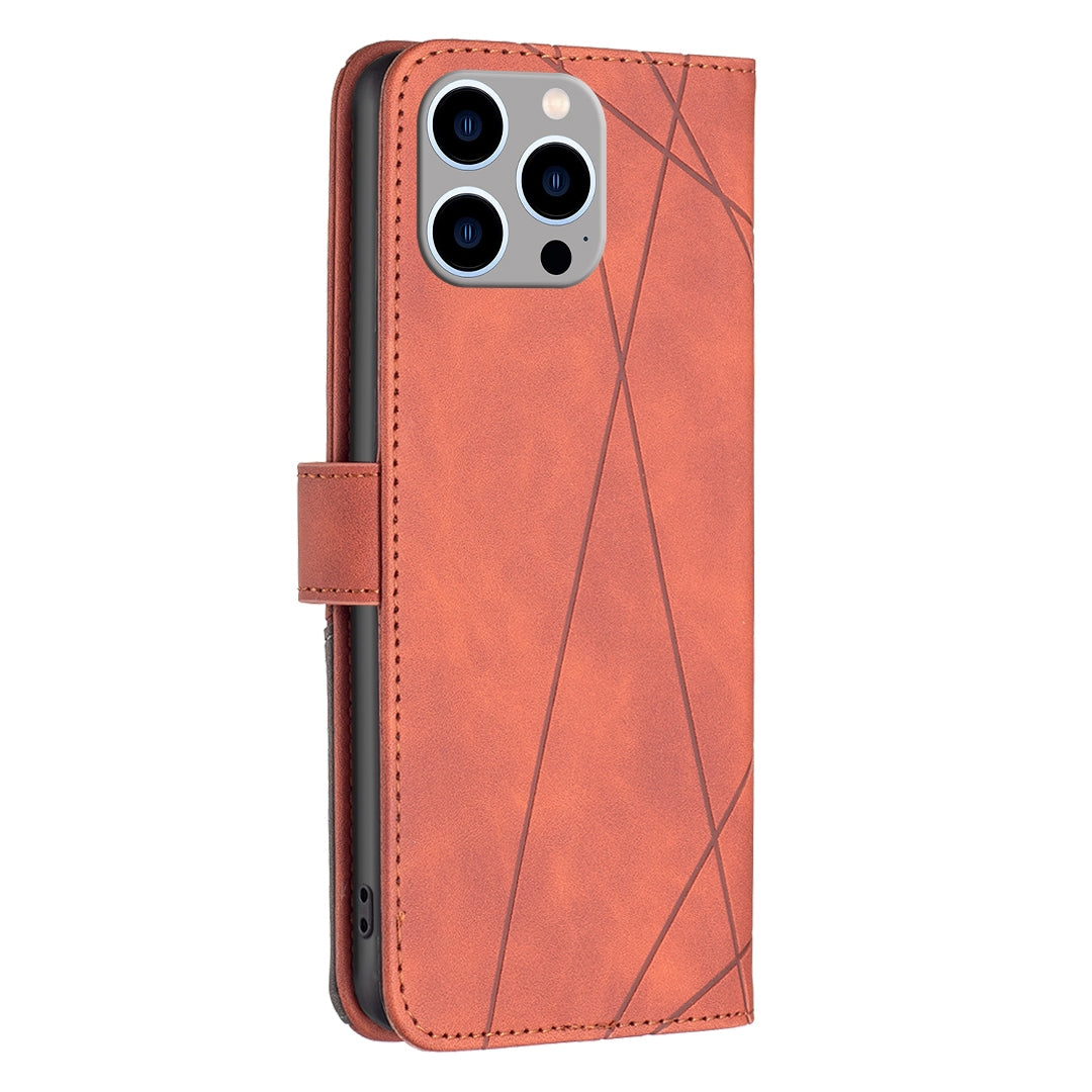 iPhone 15 Pro Max Rhombus Texture Leather Phone Case with Magnetic Buckle and Card Holder