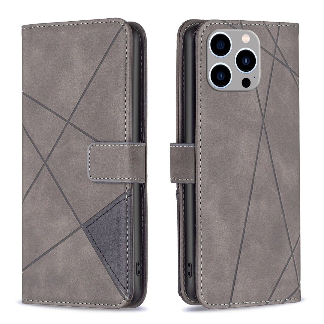 iPhone 15 Pro Max Rhombus Texture Leather Phone Case with Magnetic Buckle and Card Holder