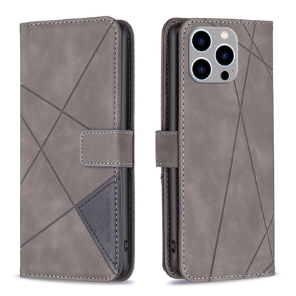 iPhone 15 Pro Max Rhombus Texture Leather Phone Case with Magnetic Buckle and Card Holder