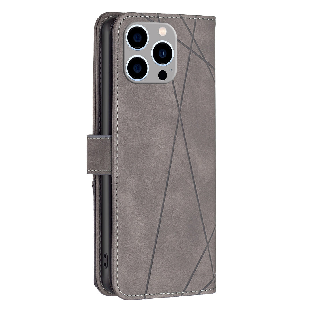 iPhone 15 Pro Max Rhombus Texture Leather Phone Case with Magnetic Buckle and Card Holder