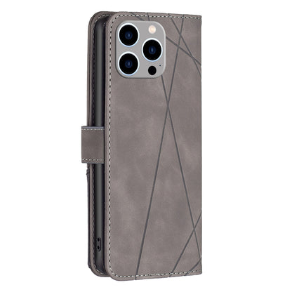 iPhone 15 Pro Max Rhombus Texture Leather Phone Case with Magnetic Buckle and Card Holder