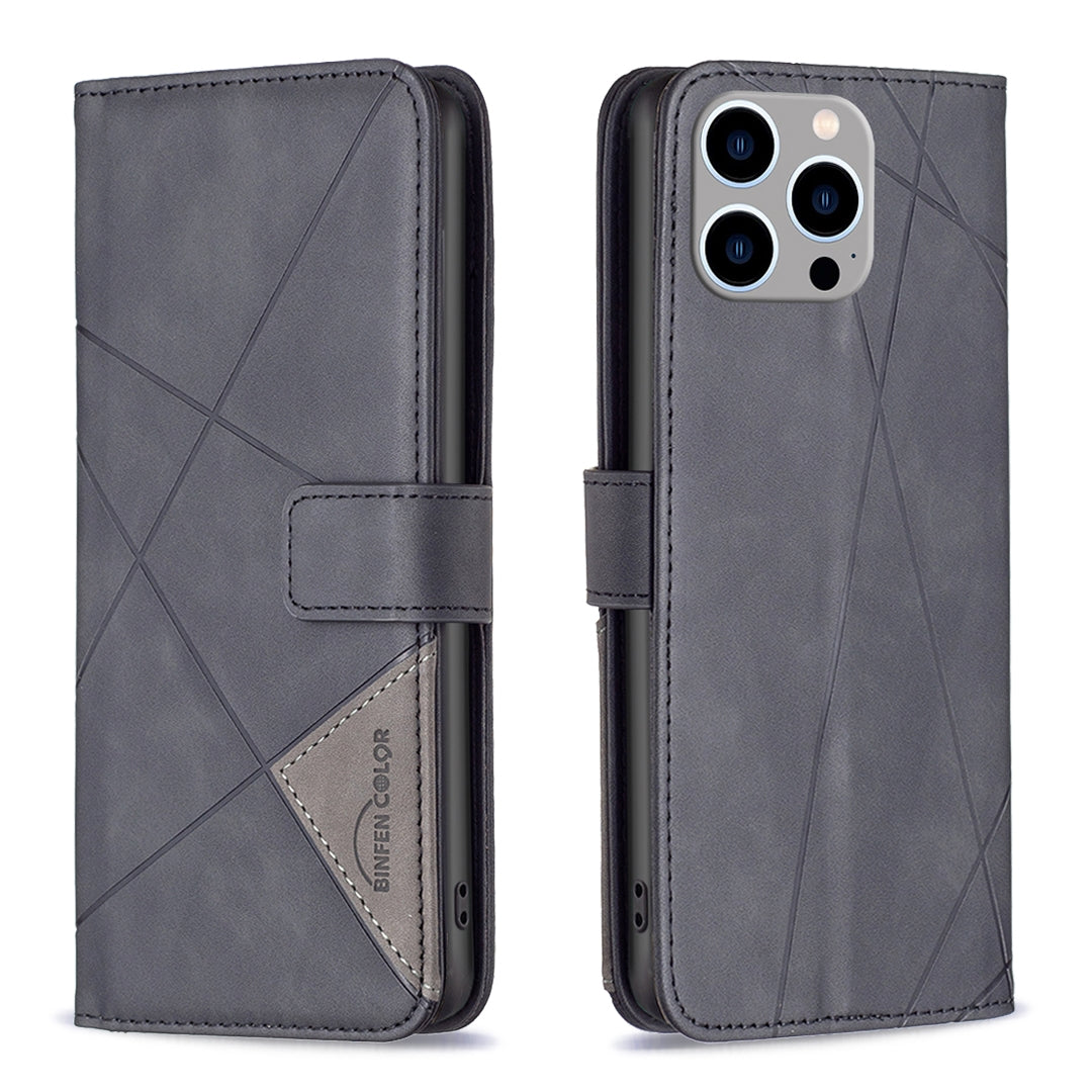 iPhone 15 Pro Max Rhombus Texture Leather Phone Case with Magnetic Buckle and Card Holder