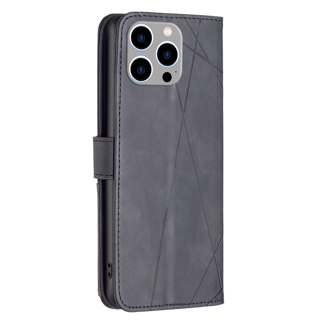 iPhone 15 Pro Max Rhombus Texture Leather Phone Case with Magnetic Buckle and Card Holder