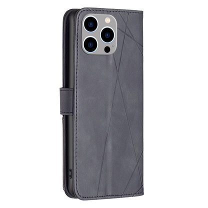 iPhone 15 Pro Max Rhombus Texture Leather Phone Case with Magnetic Buckle and Card Holder