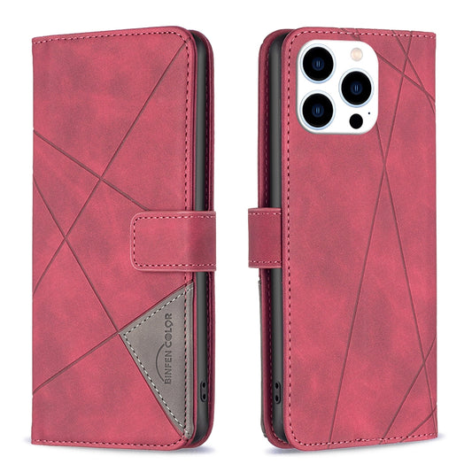 iPhone 15 Pro Rhombus Texture Leather Phone Case with Magnetic Buckle and Card Holder