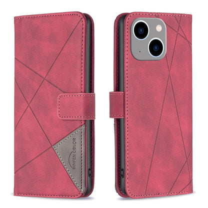 iPhone 15 Plus Rhombus Texture Leather Phone Case with Magnetic Buckle and Card Holder