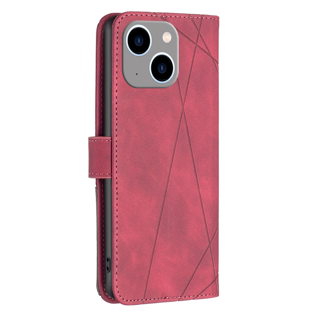 iPhone 15 Plus Rhombus Texture Leather Phone Case with Magnetic Buckle and Card Holder