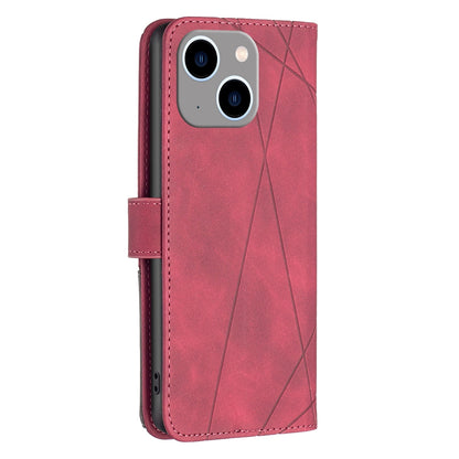 iPhone 15 Plus Rhombus Texture Leather Phone Case with Magnetic Buckle and Card Holder