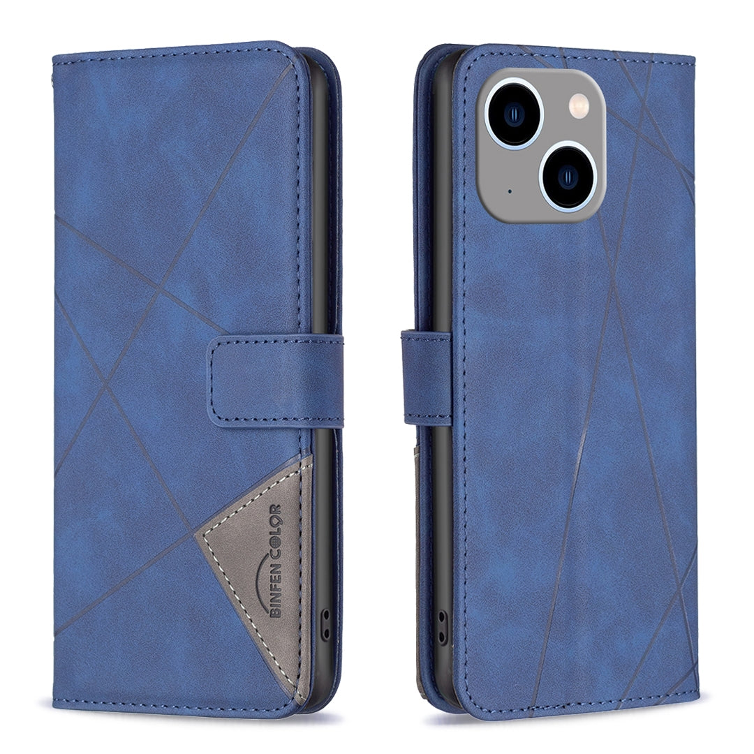 iPhone 15 Plus Rhombus Texture Leather Phone Case with Magnetic Buckle and Card Holder