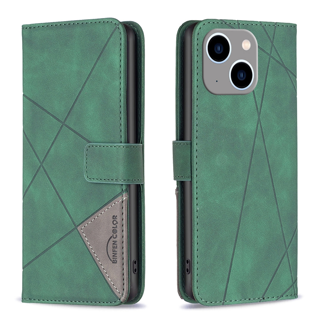 iPhone 15 Plus Rhombus Texture Leather Phone Case with Magnetic Buckle and Card Holder