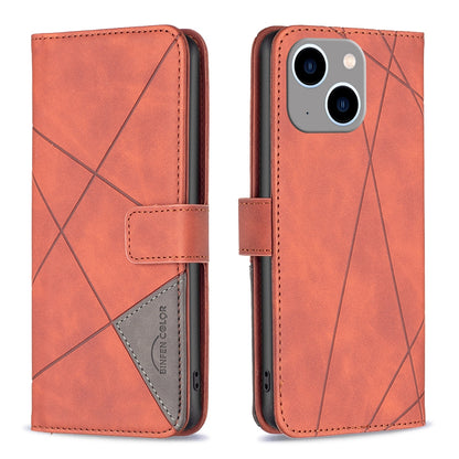 iPhone 15 Plus Rhombus Texture Leather Phone Case with Magnetic Buckle and Card Holder