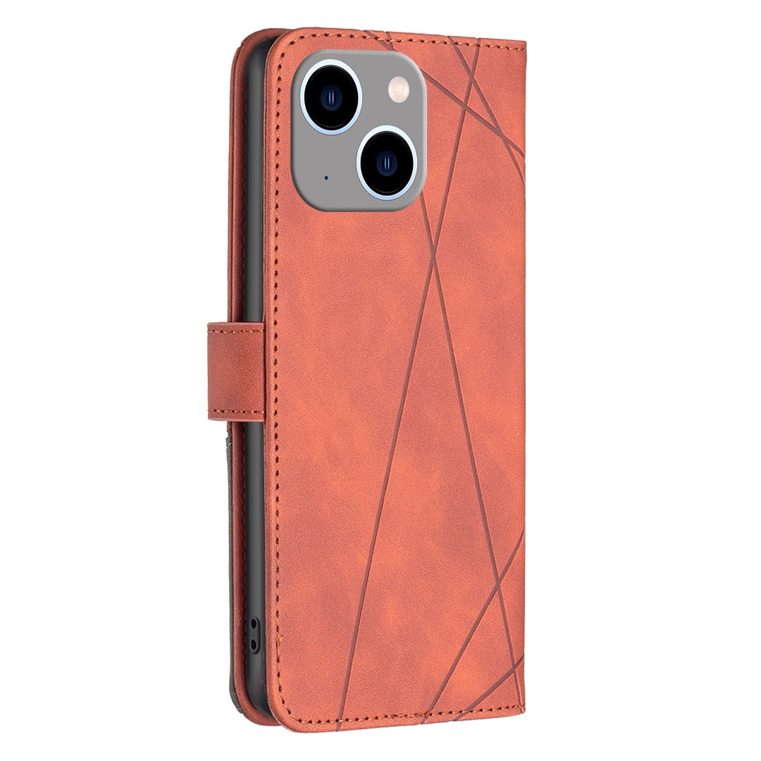 iPhone 15 Plus Rhombus Texture Leather Phone Case with Magnetic Buckle and Card Holder