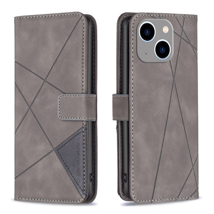 iPhone 15 Plus Rhombus Texture Leather Phone Case with Magnetic Buckle and Card Holder