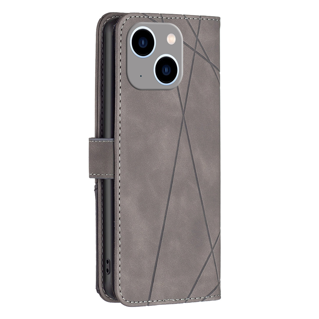 iPhone 15 Plus Rhombus Texture Leather Phone Case with Magnetic Buckle and Card Holder