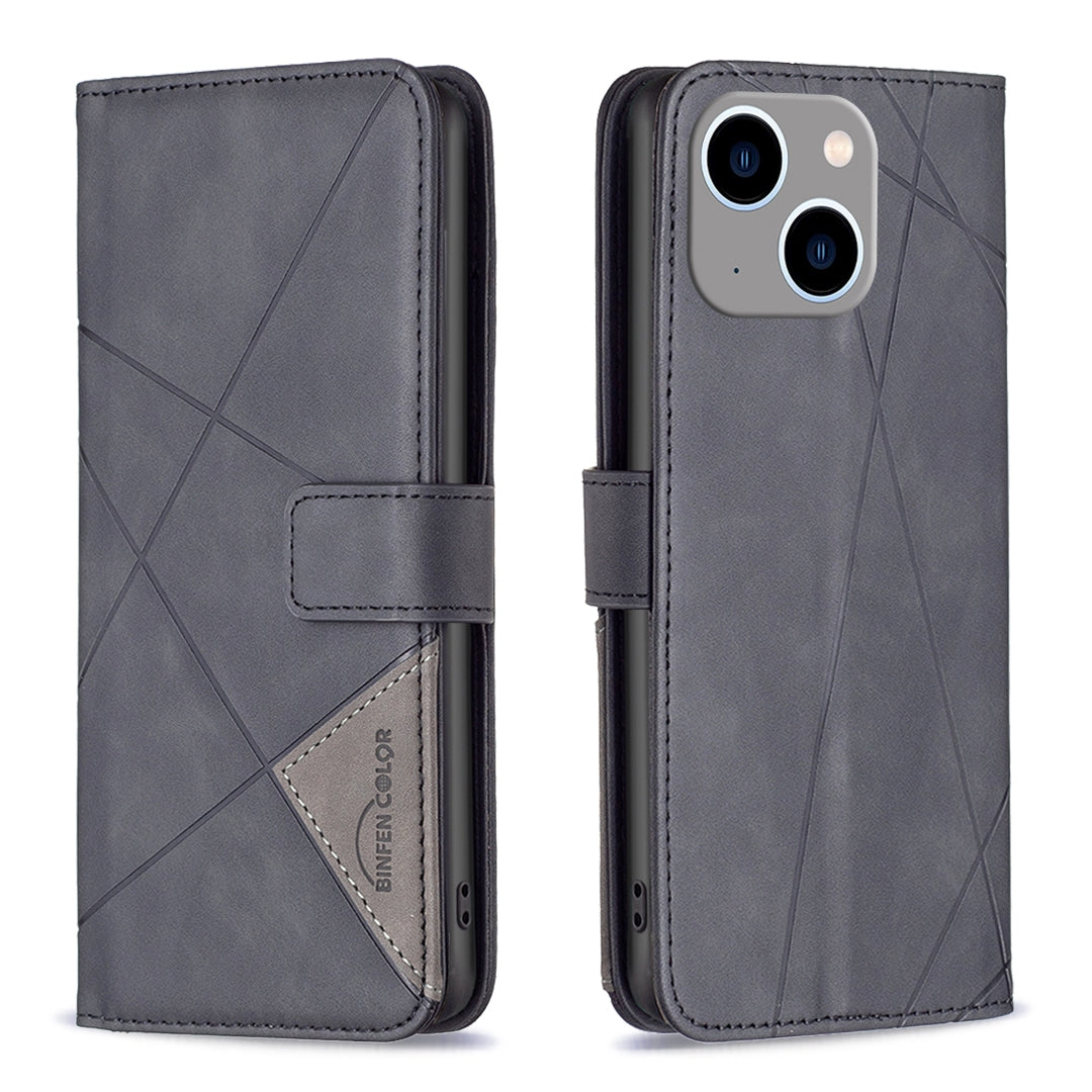 iPhone 15 Plus Rhombus Texture Leather Phone Case with Magnetic Buckle and Card Holder