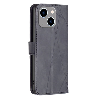 iPhone 15 Plus Rhombus Texture Leather Phone Case with Magnetic Buckle and Card Holder