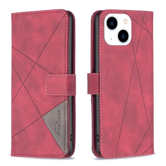 iPhone 15 Rhombus Texture Leather Phone Case with Magnetic Buckle and Card Holder