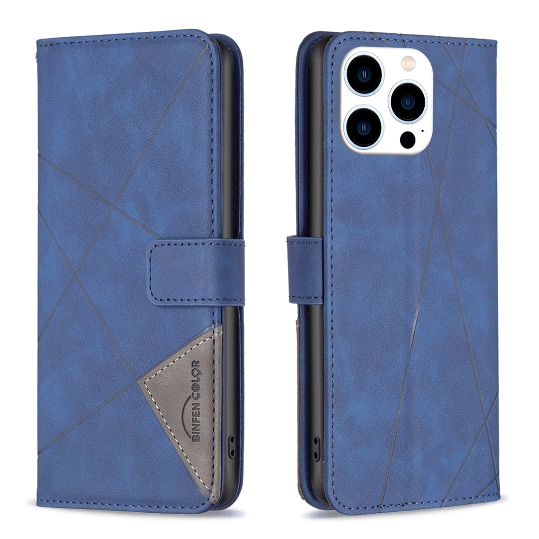 iPhone 16 Pro Max Rhombus Texture Leather Phone Case with Magnetic Buckle and Card Holder