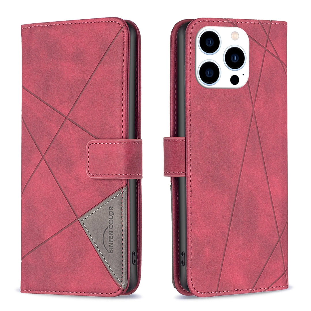 iPhone 16 Pro Rhombus Texture Leather Phone Case with Magnetic Buckle and Card Holder