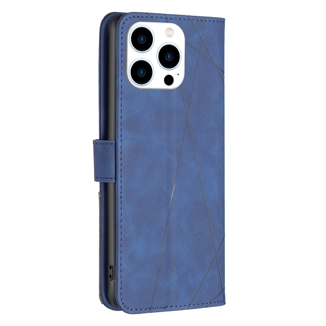 iPhone 16 Pro Rhombus Texture Leather Phone Case with Magnetic Buckle and Card Holder