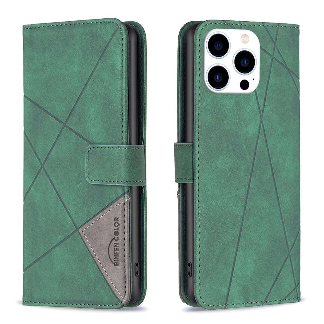 iPhone 16 Pro Rhombus Texture Leather Phone Case with Magnetic Buckle and Card Holder
