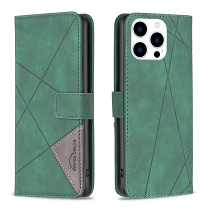 iPhone 16 Pro Rhombus Texture Leather Phone Case with Magnetic Buckle and Card Holder