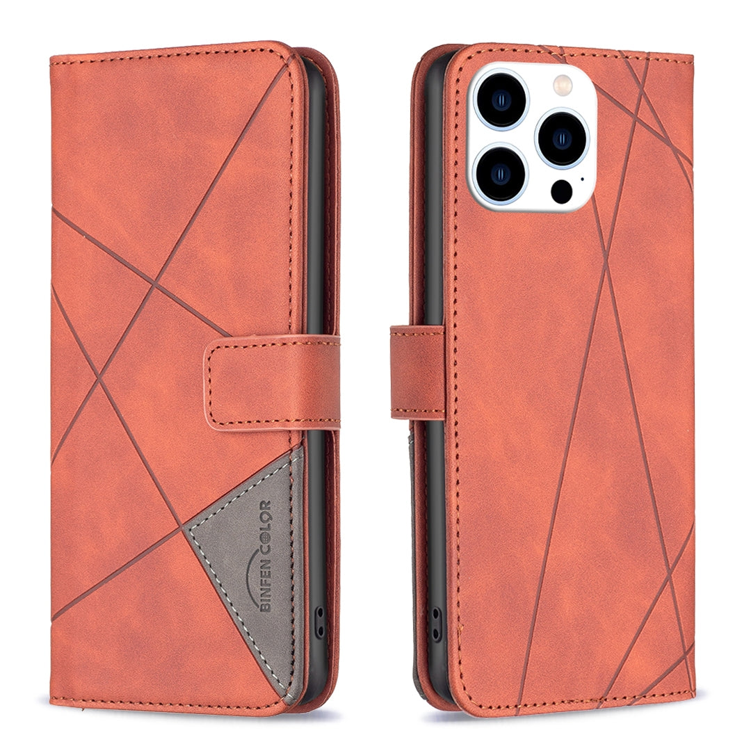 iPhone 16 Pro Rhombus Texture Leather Phone Case with Magnetic Buckle and Card Holder