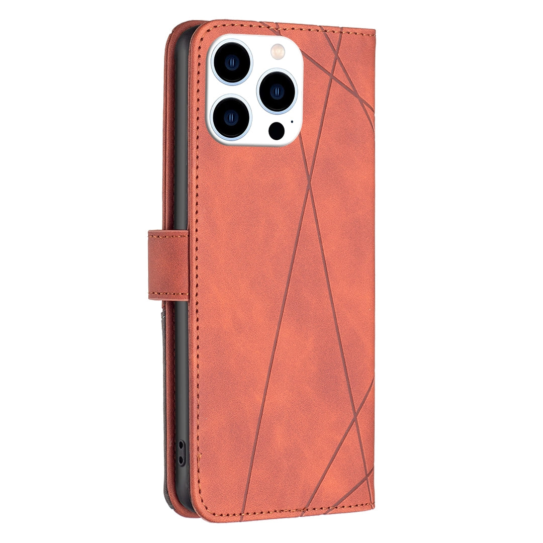 iPhone 16 Pro Rhombus Texture Leather Phone Case with Magnetic Buckle and Card Holder