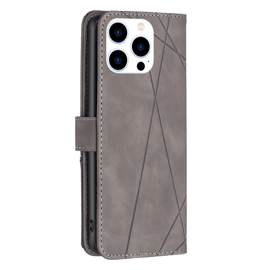 iPhone 16 Pro Rhombus Texture Leather Phone Case with Magnetic Buckle and Card Holder