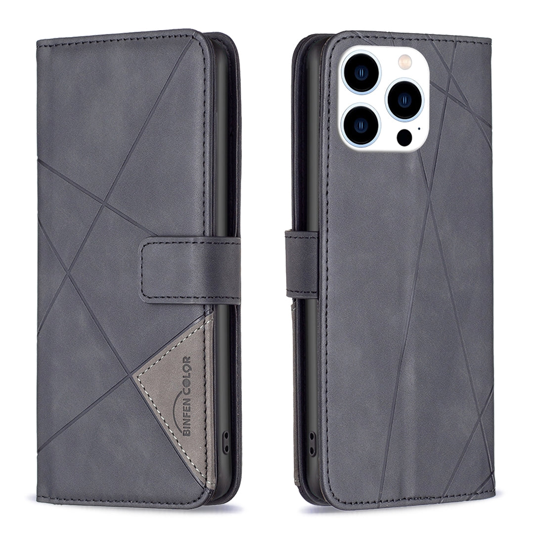 iPhone 16 Pro Rhombus Texture Leather Phone Case with Magnetic Buckle and Card Holder