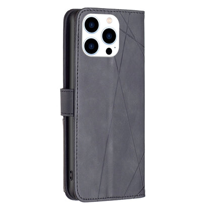 iPhone 16 Pro Rhombus Texture Leather Phone Case with Magnetic Buckle and Card Holder