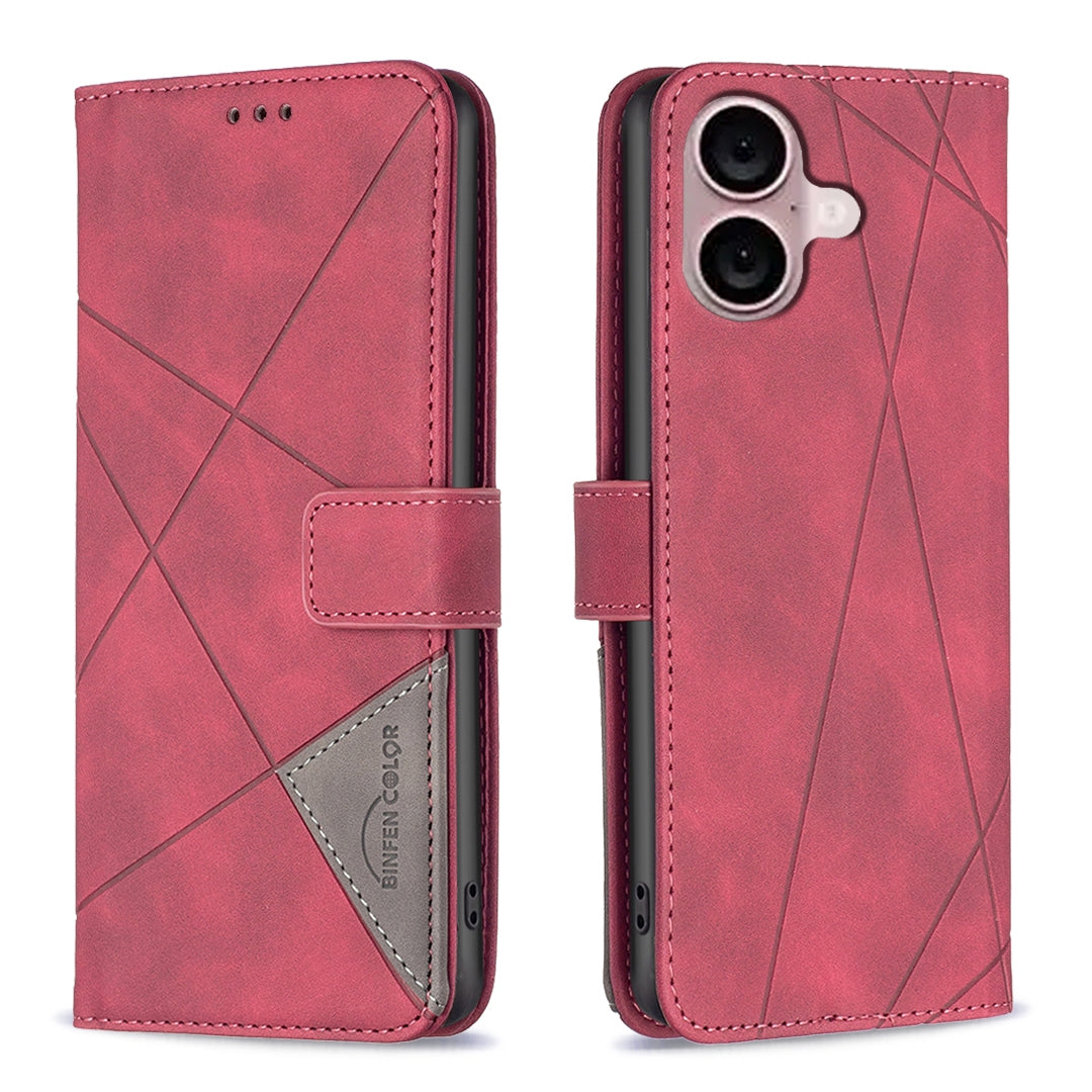 iPhone 16 Rhombus Texture Leather Phone Case with Magnetic Buckle and Card Holder