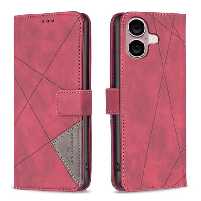 iPhone 16 Rhombus Texture Leather Phone Case with Magnetic Buckle and Card Holder