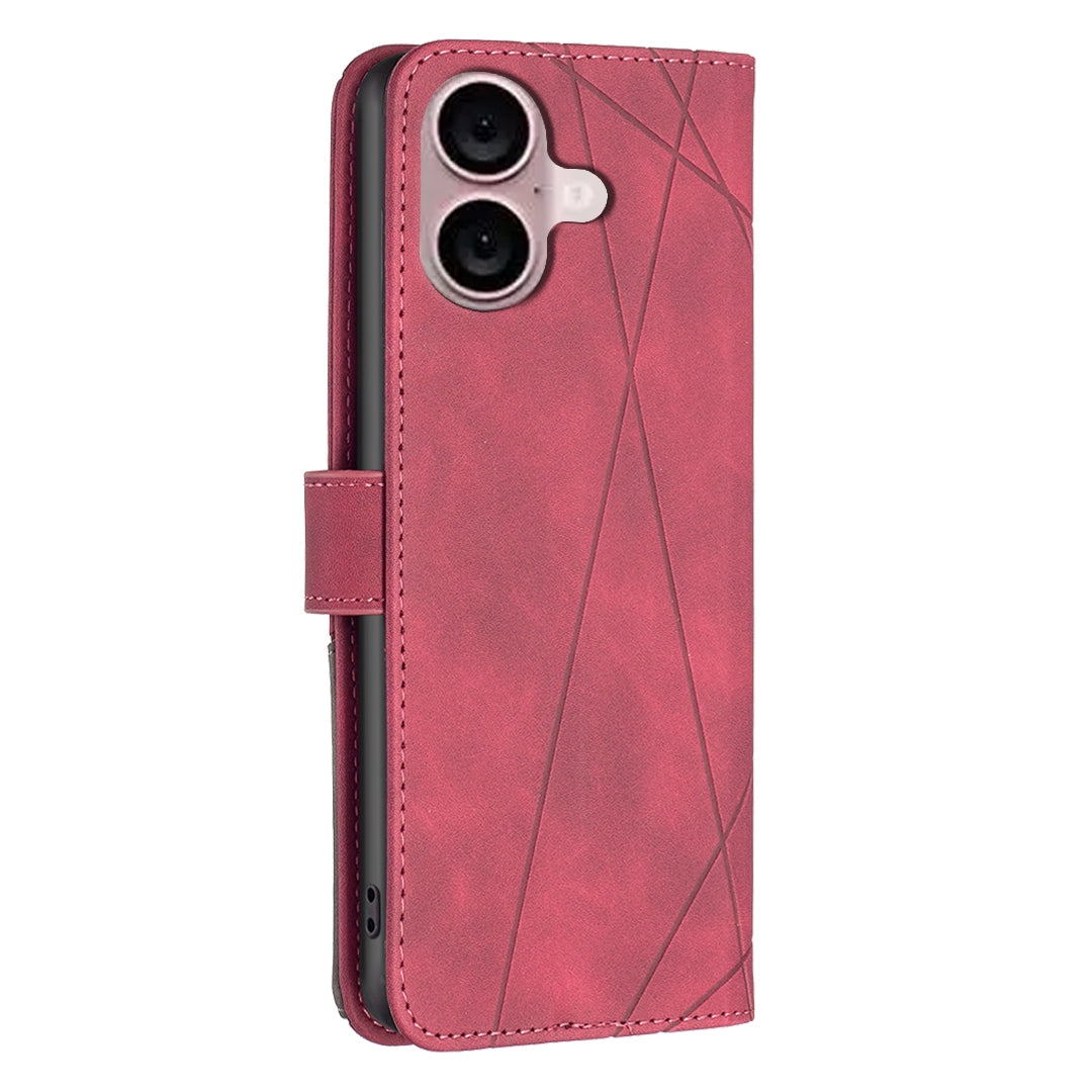 iPhone 16 Rhombus Texture Leather Phone Case with Magnetic Buckle and Card Holder