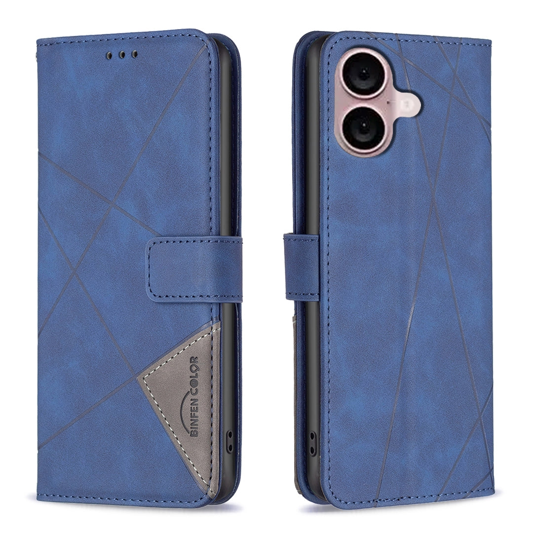 iPhone 16 Rhombus Texture Leather Phone Case with Magnetic Buckle and Card Holder