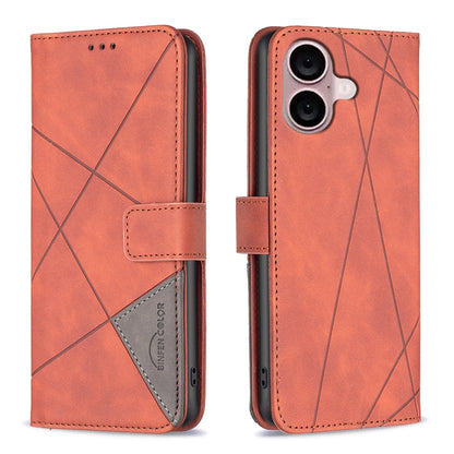 iPhone 16 Rhombus Texture Leather Phone Case with Magnetic Buckle and Card Holder