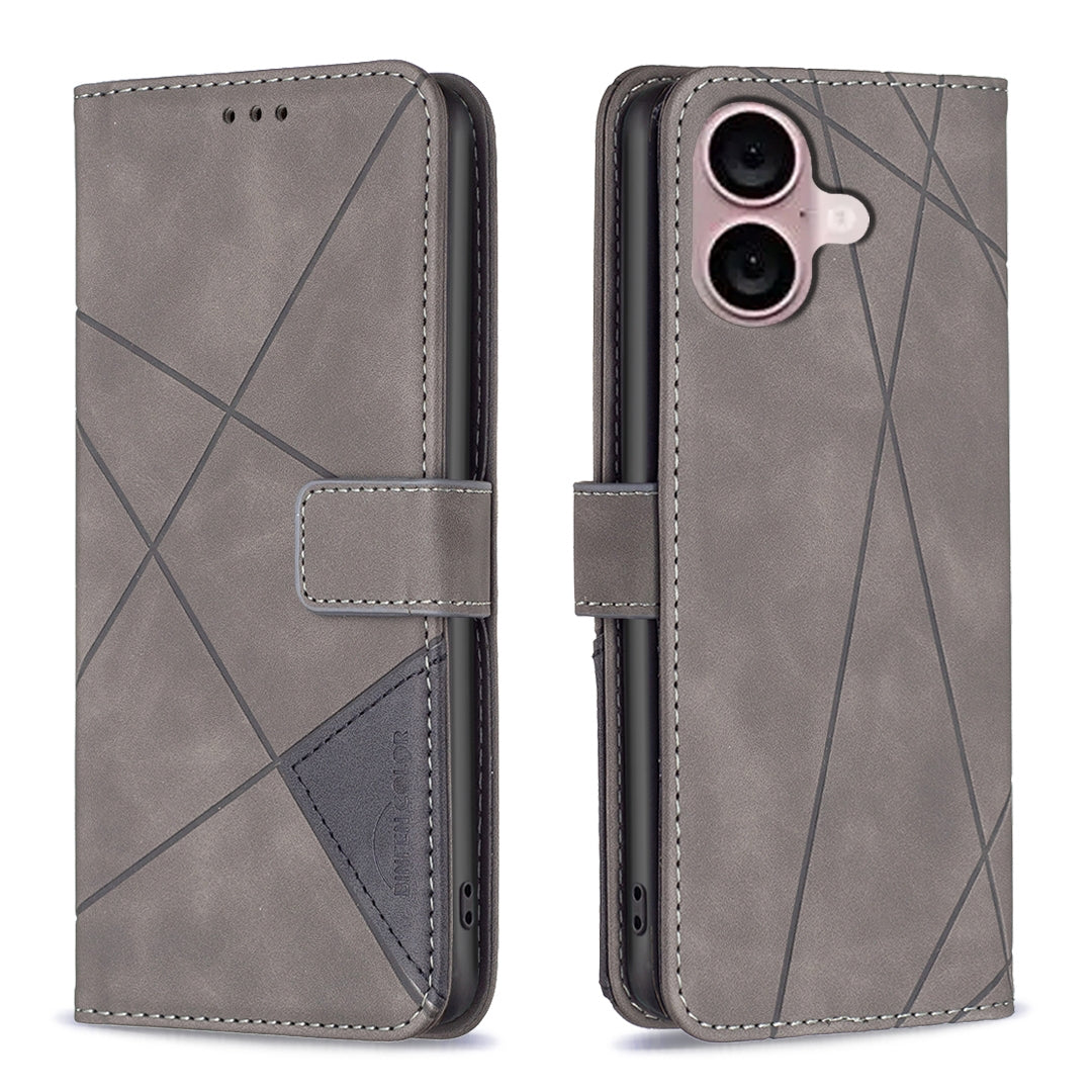 iPhone 16 Rhombus Texture Leather Phone Case with Magnetic Buckle and Card Holder